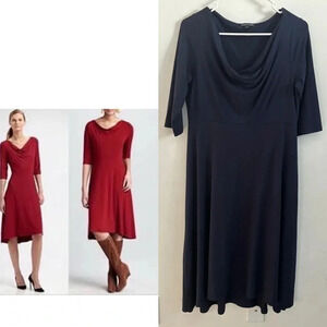 Eileen Fisher Dress Cowl Neck Fit & Flare Midi Stretch Jersey Work Office S